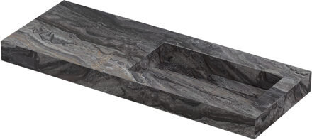 Ink Pitch Wastafel keramische slab rechts met drain en front en side skirts zonder kraangat 120x45x9 Venice brown glossy Zwart