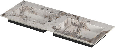 Ink Post Wastafel keramische slab envelop bak dubbel 2 kraangaten 120x45x1 Island glossy Grijs