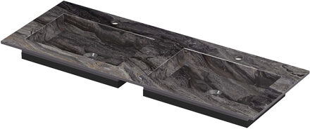 Ink Post Wastafel keramische slab envelop bak dubbel 2 kraangaten 120x45x1 Venice brown glossy Zwart