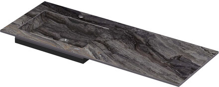 Ink Post Wastafel keramische slab envelop bak links met 1 kraangat 120x45x1 Venice brown glossy Zwart