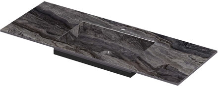 Ink Post Wastafel keramische slab envelop bak midden met 1 kraangat 120x45x1 Venice brown glossy zwart