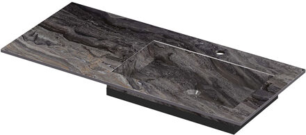 Ink Post Wastafel keramische slab envelop bak rechts met 1 kraangat 100x45x1 Venice brown glossy Zwart