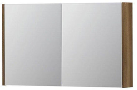 Ink SPK1 Spiegelkast - 100x14x60cm - 2 deuren - dubbelzijdige Spiegel - schakelaar en stopcontact - eiken Massief eiken Aqua 1110668 Massief Eiken mat