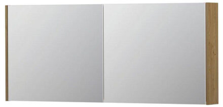 Ink SPK1 Spiegelkast - 140x14x60cm - 2 deuren - dubbelzijdige Spiegel - schakelaar en stopcontact - MDF Fineer Natur 1110771 Fineer Natur mat