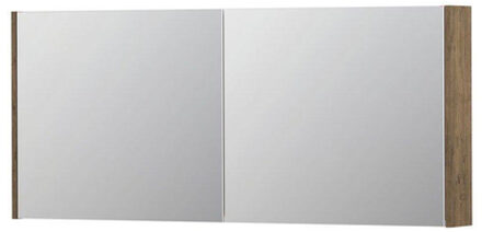 Ink SPK1 Spiegelkast - 140x14x60cm - 2 deuren - dubbelzijdige Spiegel - schakelaar en stopcontact - MFC Naturel eiken 1110760 Naturel Eiken mat