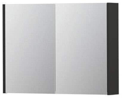 Ink SPK1 Spiegelkast - 80x14x60cm - 2 deuren - dubbelzijdige Spiegel - schakelaar en stopcontact - MDF lak antraciet mat 1110552