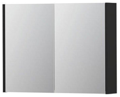 Ink SPK1 Spiegelkast - 80x14x60cm - 2 deuren - dubbelzijdige Spiegel - schakelaar en stopcontact - MDF lak zwart mat 1110555