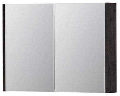 Ink SPK1 Spiegelkast - 80x14x60cm - 2 deuren - dubbelzijdige Spiegel - schakelaar en stopcontact - MFC Houtskool eiken 1110565 Houtskool Eiken mat