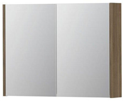 Ink SPK1 Spiegelkast - 80x14x60cm - 2 deuren - dubbelzijdige Spiegel - schakelaar en stopcontact - MFC Zuiver eiken 1110570 Zuiver Eiken mat