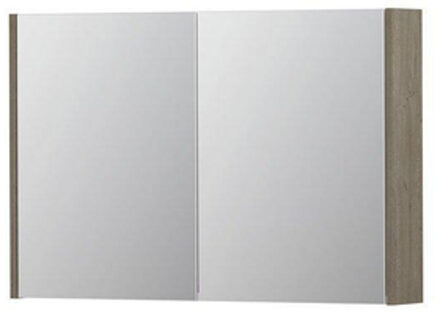 Ink SPK1 Spiegelkast - 90x14x60cm - 2 deuren - dubbelzijdige Spiegel - schakelaar en stopcontact - MFC Greige eiken 1110616 Greige Eiken mat