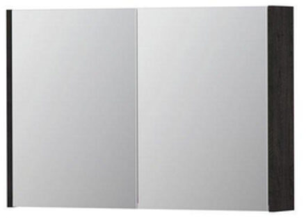 Ink SPK1 Spiegelkast - 90x14x60cm - 2 deuren - dubbelzijdige Spiegel - schakelaar en stopcontact - MFC Houtskool eiken 1110615 Houtskool Eiken mat