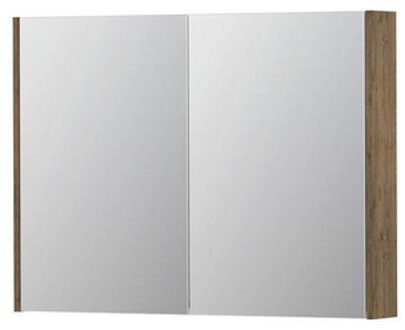 Ink SPK2 Spiegelkast - 100x14x74cm - 2 deuren - dubbelzijdige Spiegel - schakelaar en stopcontact - MFC Naturel eiken 1105310