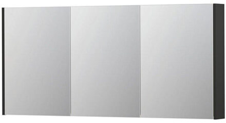 Ink SPK2 Spiegelkast - 160x14x74cm - 3 deuren - dubbelzijdige Spiegel - schakelaar en stopcontact - MDF lak antraciet mat 1105502
