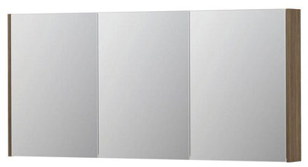 Ink SPK2 Spiegelkast - 160x14x74cm - 3 deuren - dubbelzijdige Spiegel - schakelaar en stopcontact - MFC Zuiver eiken 1105520 Zuiver Eiken mat