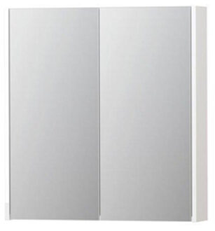 Ink SPK2 Spiegelkast - 70x14x74cm - 2 deuren - dubbelzijdige Spiegel - schakelaar en stopcontact - MDF lak wit hoogglans 1105156