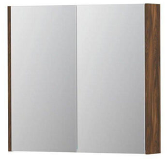 Ink SPK2 Spiegelkast - 80x14x74cm - 2 deuren - dubbelzijdige Spiegel - schakelaar en stopcontact - MFC Noten 1105214 Noten (Bruin)