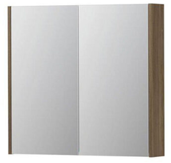 Ink SPK2 Spiegelkast - 80x14x74cm - 2 deuren - dubbelzijdige Spiegel - schakelaar en stopcontact - MFC Zuiver eiken 1105220 Zuiver Eiken mat