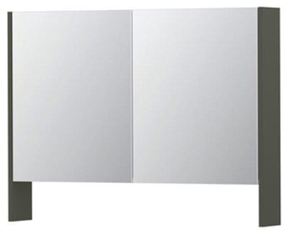 Ink SPK3 Spiegelkast - 100x14x74cm - 2 deuren - dubbelzijdige Spiegel - open planchet - schakelaar en stopcontact - MDF lak Mat beton groen 1110225