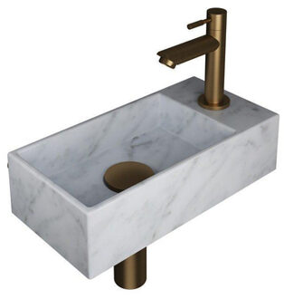 Ink Versus Fonteinpack - Marmer - links fonteinkraan - designsifon - afvoerplug - incl bevestiging 1805326 Wit mat