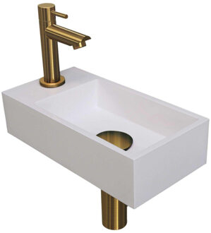 Ink Versus Fonteinpack - Polystone - links fonteinkraan - designsifon - afvoerplug - incl bevestiging 1805141 Wit glans/Goud mat