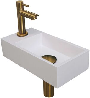 Ink Versus Fonteinpack - Polystone - links fonteinkraan - designsifon - afvoerplug - incl bevestiging 1805141 Wit glans/Goud mat