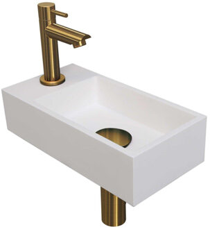 Ink Versus Fonteinpack - Polystone - links fonteinkraan - designsifon - afvoerplug - incl bevestiging 1805142 Wit mat/Goud mat