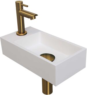 Ink Versus Fonteinpack - Polystone - links fonteinkraan - designsifon - afvoerplug - incl bevestiging 1805142 Wit mat/Goud mat