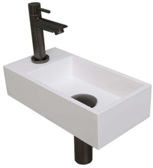 Ink Versus Fonteinpack - Polystone - links fonteinkraan - designsifon - afvoerplug - incl bevestiging 1805161 Wit glans/Metal glans