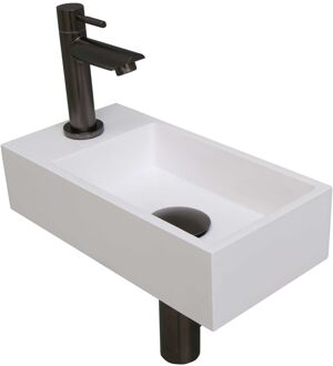 Ink Versus Fonteinpack - Polystone - links fonteinkraan - designsifon - afvoerplug - incl bevestiging 1805161 Wit glans/Metal glans