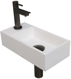 Ink Versus Fonteinpack - Polystone - links fonteinkraan - designsifon - afvoerplug - incl bevestiging 1805162 Wit mat/Metal mat