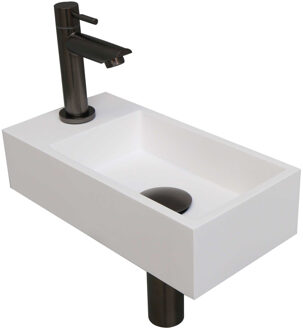 Ink Versus Fonteinpack - Polystone - links fonteinkraan - designsifon - afvoerplug - incl bevestiging 1805162 Wit mat/Metal mat