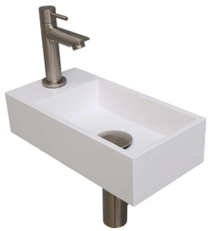 Ink Versus Fonteinpack - Polystone - links fonteinkraan - designsifon - afvoerplug - incl bevestiging 1805166 Wit glans/Brushed glans