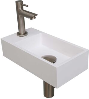 Ink Versus Fonteinpack - Polystone - links fonteinkraan - designsifon - afvoerplug - incl bevestiging 1805166 Wit glans/Brushed glans