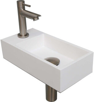 Ink Versus Fonteinpack - Polystone - links fonteinkraan - designsifon - afvoerplug - incl bevestiging 1805167 Wit mat/Brushed mat