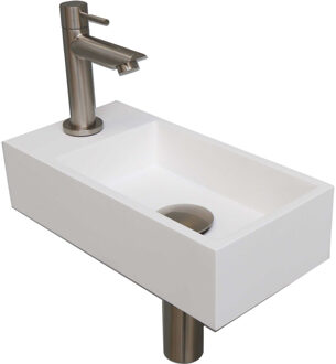 Ink Versus Fonteinpack - Polystone - links fonteinkraan - designsifon - afvoerplug - incl bevestiging 1805167 Wit mat/Brushed mat