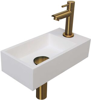 Ink Versus Fonteinpack - Polystone - rechts fonteinkraan - designsifon - afvoerplug - incl bevestiging 1805152 Wit mat/Goud mat