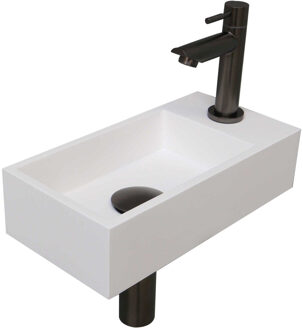 Ink Versus Fonteinpack - Polystone - rechts fonteinkraan - designsifon - afvoerplug - incl bevestiging 1805172 Wit mat/Metal mat