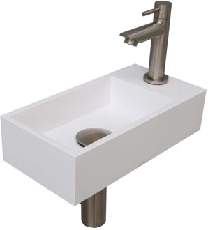 Ink Versus Fonteinpack - Polystone - rechts fonteinkraan - designsifon - afvoerplug - incl bevestiging 1805176 Wit glans/Brushed glans