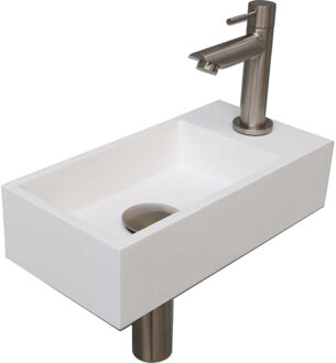 Ink Versus Fonteinpack - Polystone - rechts fonteinkraan - designsifon - afvoerplug - incl bevestiging 1805177 Wit mat/Brushed mat