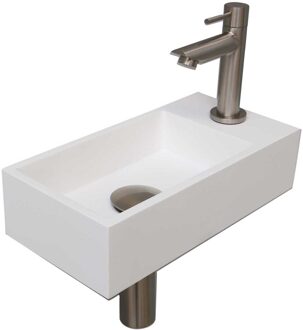 Ink Versus Fonteinpack - Polystone - rechts fonteinkraan - designsifon - afvoerplug - incl bevestiging 1805177 Wit mat/Brushed mat