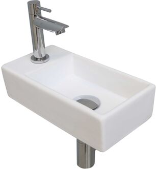 Ink Versus Fonteinpack - Porselein - links fonteinkraan - designsifon - afvoerplug - incl bevestiging 1805301 Wit mat/Chroom mat