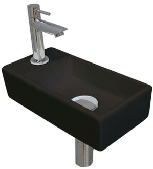 Ink Versus Fonteinpack - Porselein - links fonteinkraan - designsifon - afvoerplug - incl bevestiging 1805302 Zwart mat