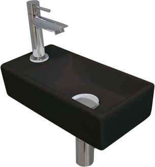 Ink Versus Fonteinpack - Porselein - links fonteinkraan - designsifon - afvoerplug - incl bevestiging 1805302 Zwart mat