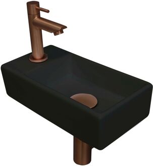 Ink Versus Fonteinpack - Porselein - links fonteinkraan - designsifon - afvoerplug - incl bevestiging 1805305 Zwart mat