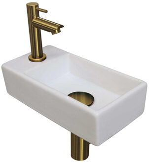 Ink Versus Fonteinpack - Porselein - links fonteinkraan - designsifon - afvoerplug - incl bevestiging 1805306 Wit glans/Brushed mat