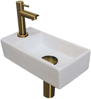 Ink Versus Fonteinpack - Porselein - links fonteinkraan - designsifon - afvoerplug - incl bevestiging 1805306 Wit glans/Brushed mat