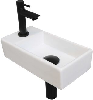 Ink Versus Fonteinpack - Porselein - links fonteinkraan - designsifon - afvoerplug - incl bevestiging 1805350 Zwart mat