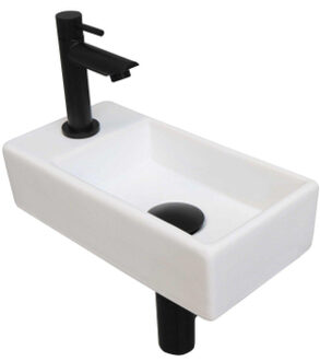 Ink Versus Fonteinpack - Porselein - links fonteinkraan - designsifon - afvoerplug - incl bevestiging 1805351 Zwart mat