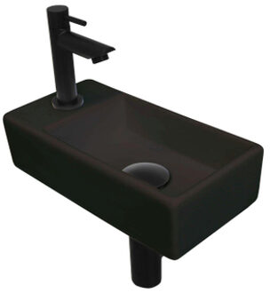 Ink Versus Fonteinpack - Porselein - links fonteinkraan - designsifon - afvoerplug - incl bevestiging 1805352 Zwart mat