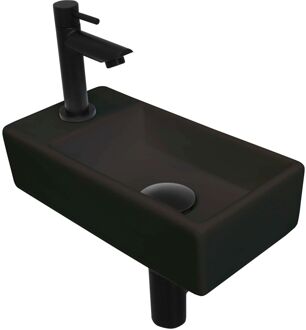 Ink Versus Fonteinpack - Porselein - links fonteinkraan - designsifon - afvoerplug - incl bevestiging 1805352 Zwart mat